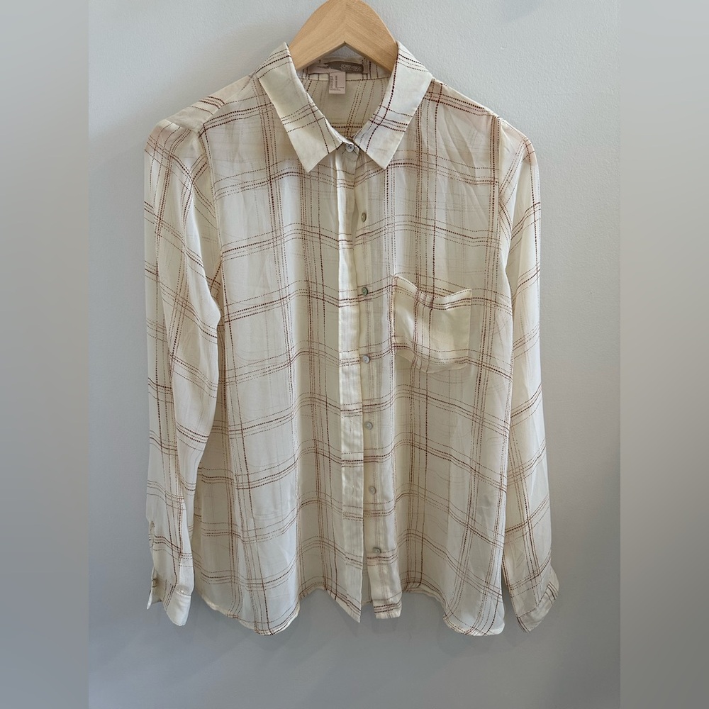 Forever 21 Contemporary Plaid Women Sheer Button Up Flannel